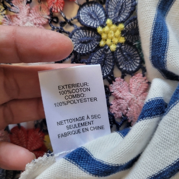 Sea New York Womens Floral Embroidered Striped Tee Blue Size 2 - Picture 8 of 9